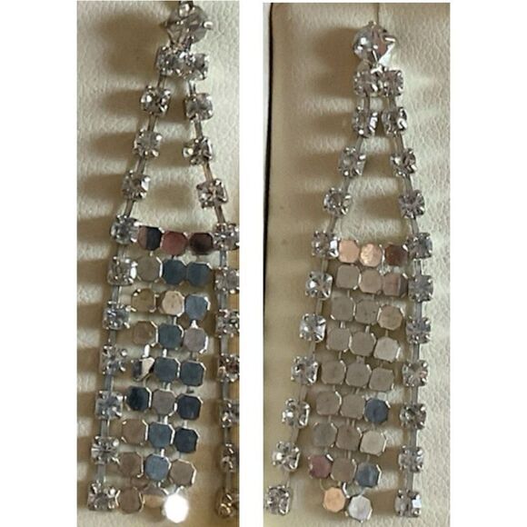 Vintage Silver Rhinestone Dangle Earrings - Picture 3 of 3